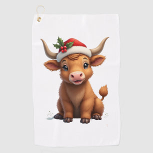 Vintage Christmas Highland Cow Cute Holiday Farm A Golf Towel