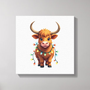 Vintage Christmas Highland Cow Cute Retro Holiday  Canvas Print