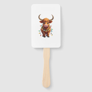 Vintage Christmas Highland Cow Cute Retro Holiday Hand Fan