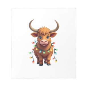 Vintage Christmas Highland Cow Cute Retro Holiday Notepad