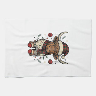 Vintage Christmas Highland Cow Holiday Shirt_1 Tea Towel