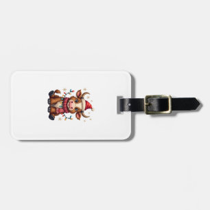 Vintage Christmas Highland Cow in Santa Hat Cute H Luggage Tag