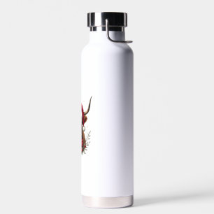 Vintage Christmas Highland Cow in Santa Hat Rustic Water Bottle