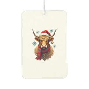 Vintage Christmas Highland Cow Santa Hat Colourful Car Air Freshener