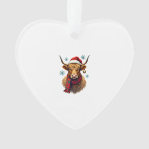 Vintage Christmas Highland Cow Santa Hat Colourful Ornament