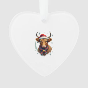 Vintage Christmas Highland Cow Santa Hat Colourful Ornament