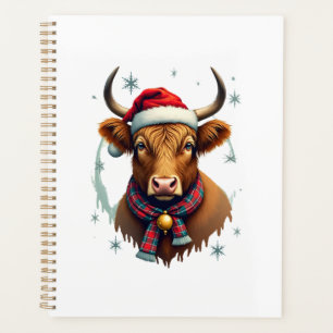 Vintage Christmas Highland Cow Santa Hat Colourful Planner