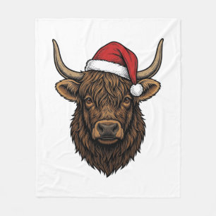 Vintage Christmas Highland Cow Santa Hat Shirt_1 Fleece Blanket