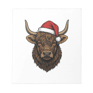 Vintage Christmas Highland Cow Santa Hat Shirt_1 Notepad