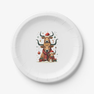 Vintage Christmas Highland Cow Trio Cute Holiday F Paper Plate