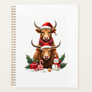 Vintage Christmas Highland Cow Trio Cute Holiday W Planner