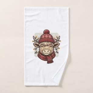 Vintage Christmas Highland Cow Vector Shirt Design Hand Towel