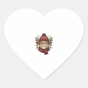 Vintage Christmas Highland Cow Vector Shirt Design Heart Sticker