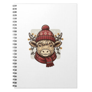 Vintage Christmas Highland Cow Vector Shirt Design Notebook