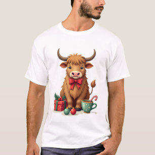 Vintage Christmas Highland Cow with Bow Gift and C T-Shirt