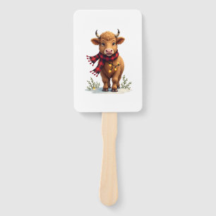 Vintage Christmas Highland Cow with Buffalo Plaid Hand Fan
