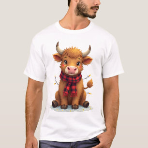 Vintage Christmas Highland Cow with Buffalo Plaid  T-Shirt