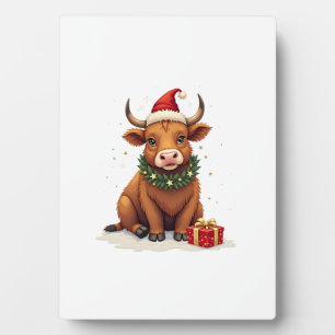 Vintage Christmas Highland Cow with Gifts Cute Hol Plaque