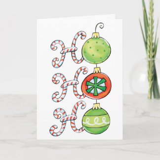 Vintage Christmas, HO HO HO! Candy Canes Ornaments Holiday Card