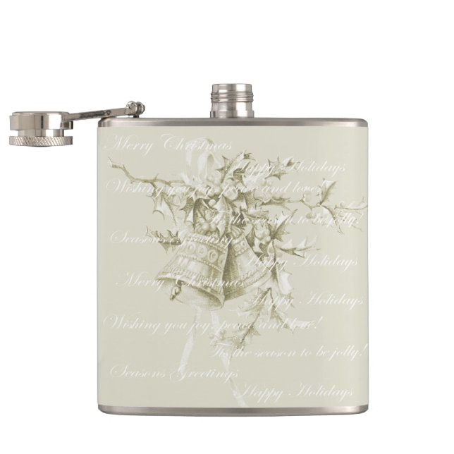 Vintage Christmas holiday bells neutral Hip Flask (Opened)