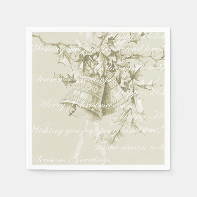 Vintage Christmas holiday bells neutral Napkin (Front)