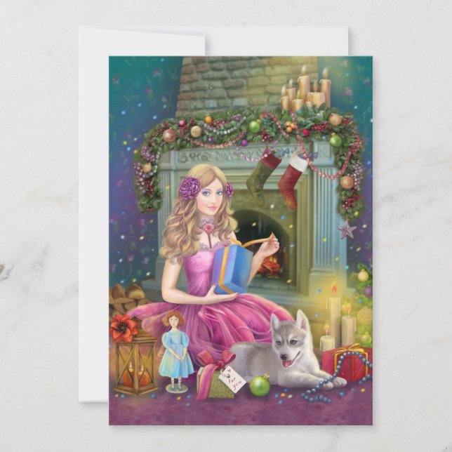 Vintage Christmas Holiday Card. Christmas fireplac Card (Front)