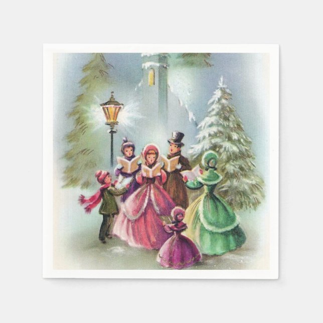 Vintage Christmas Holiday Carolers party napkins (Front)