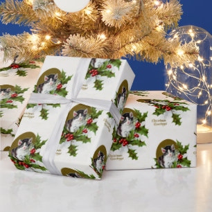 Vintage Christmas Holiday cat party wrap Wrapping Paper