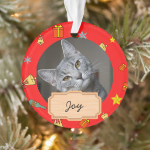 vintage christmas holiday Custom cat Photo Ornament