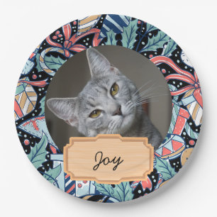 vintage christmas holiday Custom cat Photo Paper Plate