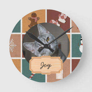 vintage christmas holiday Custom cat Photo Round Clock
