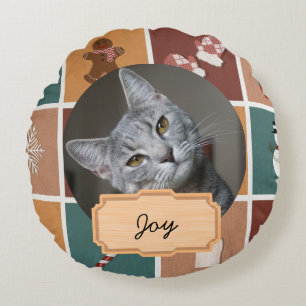 vintage christmas holiday Custom cat Photo    Round Cushion