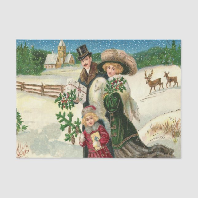 Vintage Christmas Holiday Family party tissue Paper (Front)