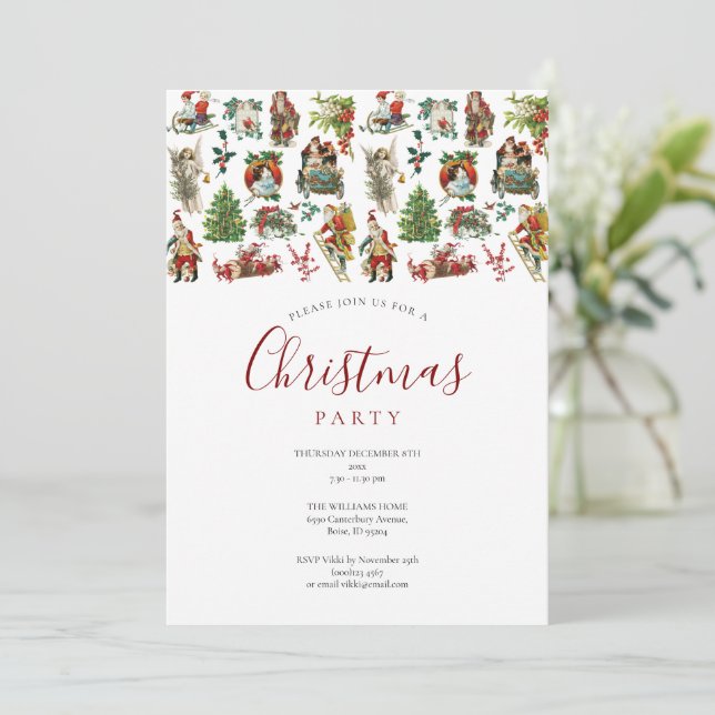 Vintage Christmas Holiday Party Invitation (Standing Front)