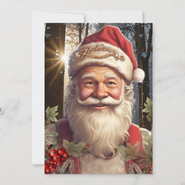 Vintage Christmas holiday Santa Claus woodland Card (Front)