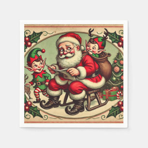 Vintage Christmas Holiday Santa Cookie Napkin