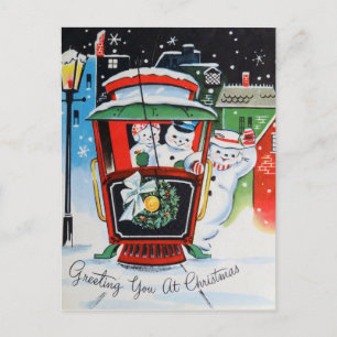 Vintage Christmas Holiday snowman family postcard