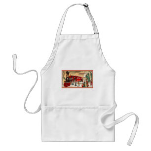 Vintage Christmas Holiday Train Station Standard Apron