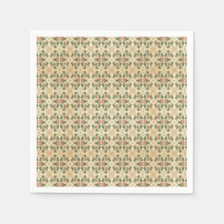 Vintage Christmas Holly and Berry Pattern Holiday Napkin