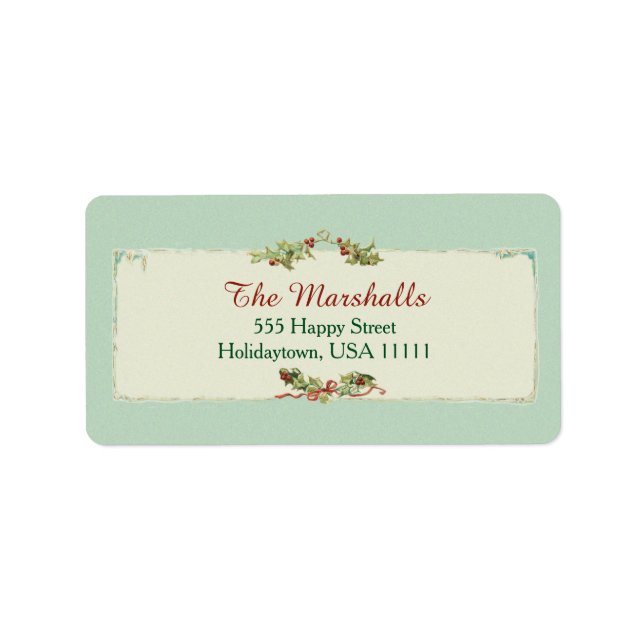 Vintage Christmas Holly and Ribbon Label (Front)