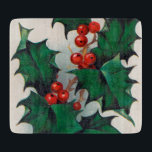 Vintage Christmas Holly glass cutting board<br><div class="desc">design by www.etsy.com/Shop/VanityFlairDesign</div>