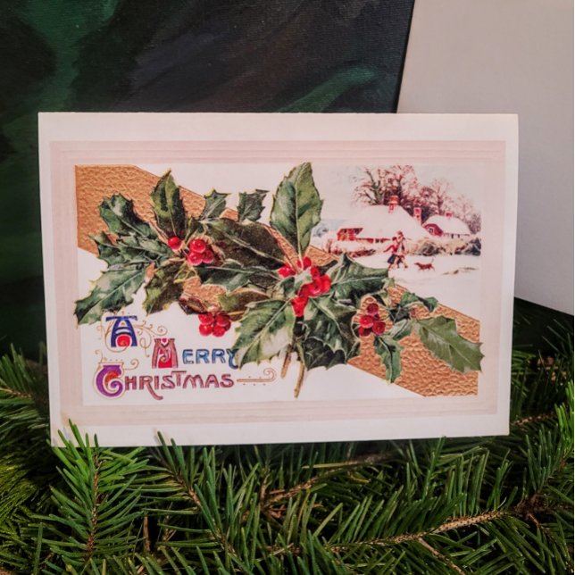 Vintage Christmas Holly Holiday Card (Creator Uploaded)