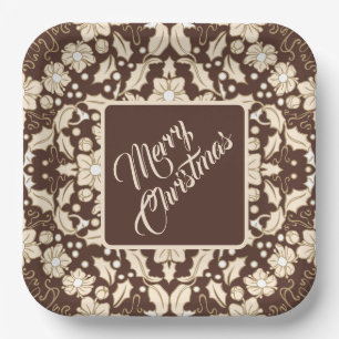 Vintage Christmas Holly Leaves, Berries & Flowers Paper Plate