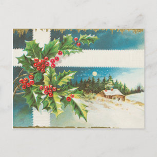 Vintage Christmas Holly Mistletoe Holiday Postcard