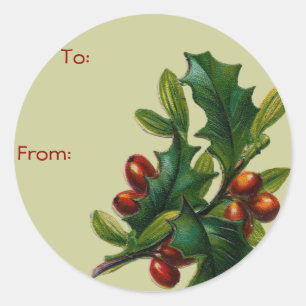 Vintage Christmas Holly Name Tags