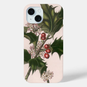 Vintage Christmas, Holly Plant with Red Berries iPhone 15 Case