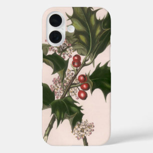 Vintage Christmas, Holly Plant with Red Berries iPhone 16 Case