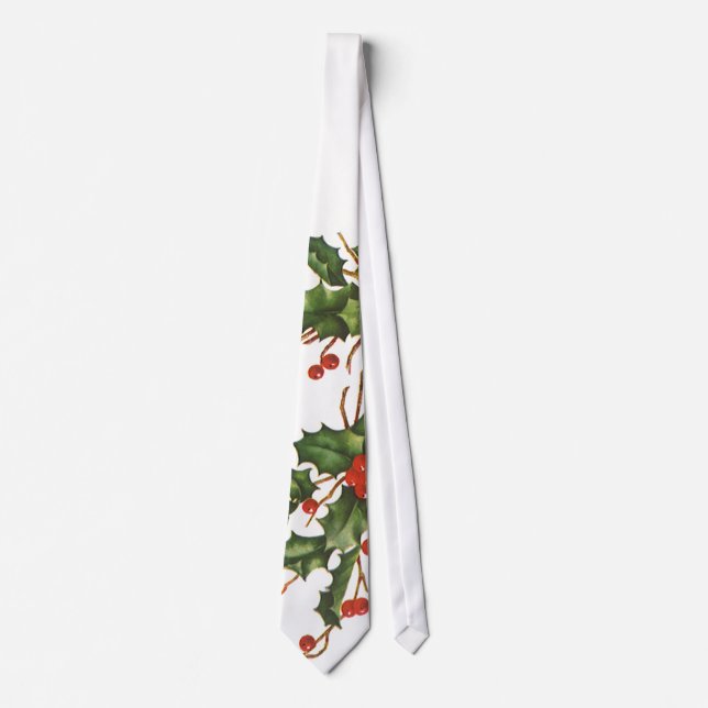 Vintage Christmas, Holly Plant with Red Berries Tie (Front)