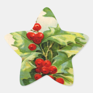 Vintage Christmas Holly Star Stickers
