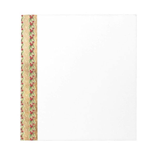 Vintage Christmas Holly Stripes Notepad (Front)